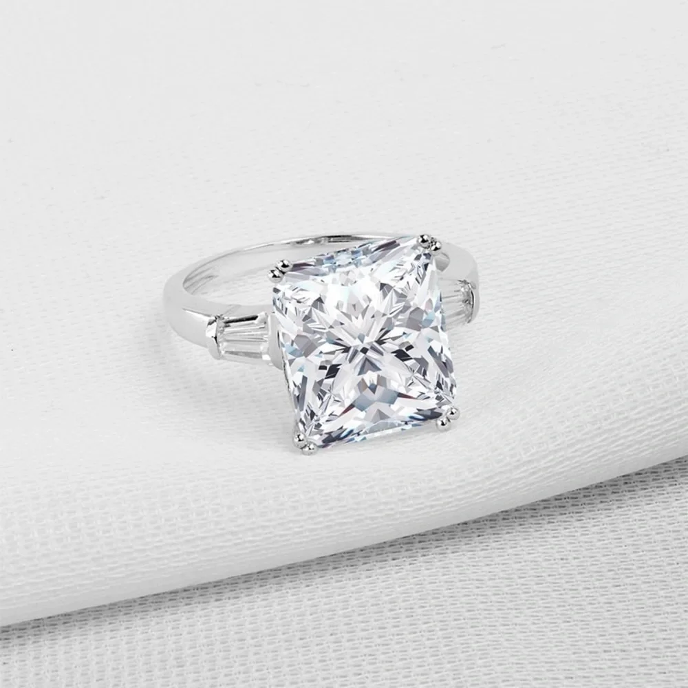 5.62ct Three Stones Setting Asscher Cut Created White Sapphire